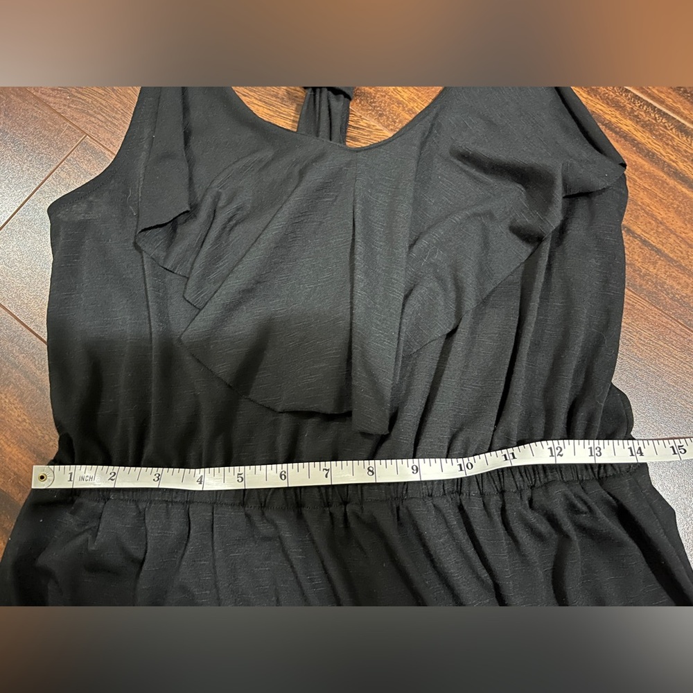 George women’s medium sleeveless dress, racerback, ruffle front, black, new - Picture 3 of 8